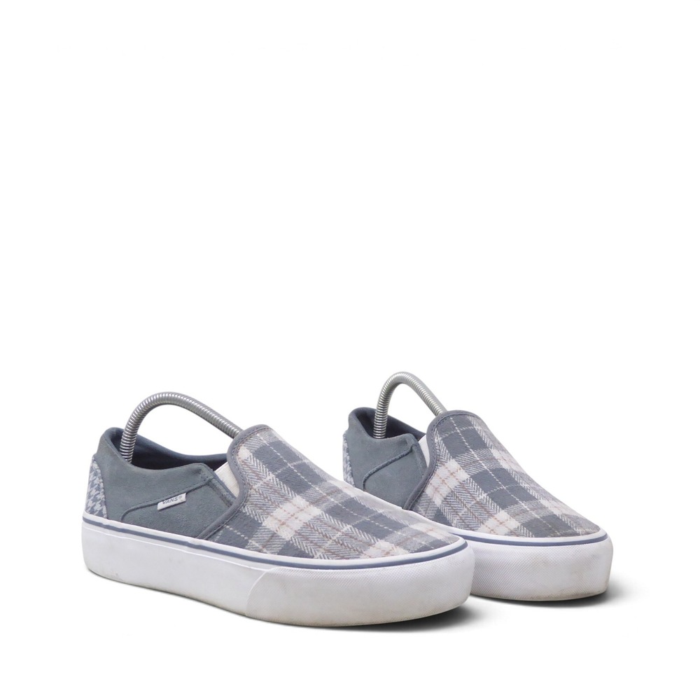 Vans Womens Asher Platform Slip On Shoes Gray Plaid Houndstooth Sneakers 9.5